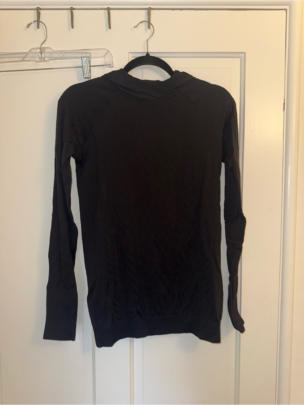 lululemon athletica Black Long Sleeve hooded top with cable knit design